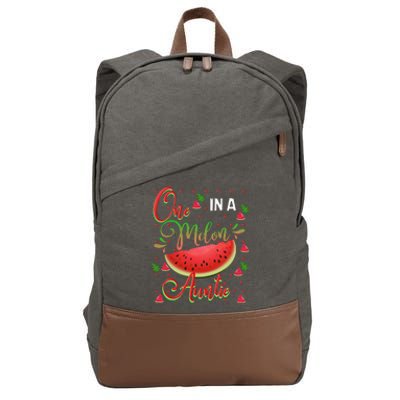 One In A Melon Auntie Watermelon Birthday Family Matching Cotton Canvas Backpack