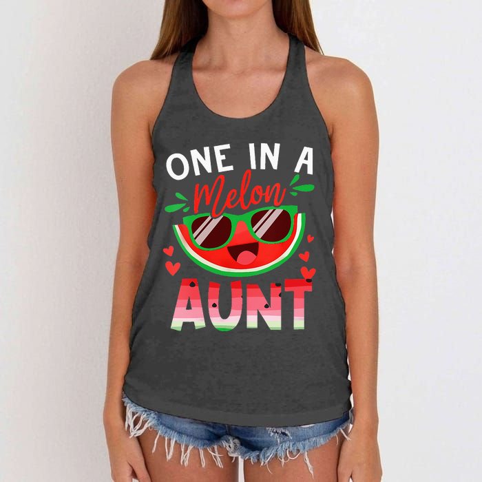 One In A Melon Aunt Watermelon Family Matching Women's Knotted Racerback Tank