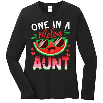 One In A Melon Aunt Watermelon Family Matching Ladies Long Sleeve Shirt