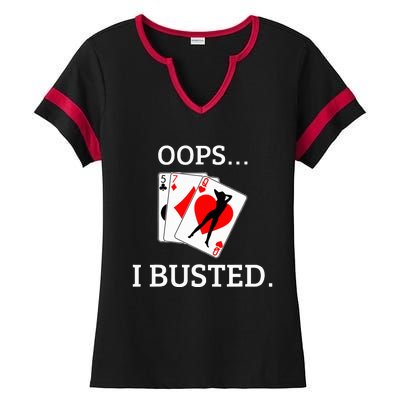 Oops I Busted Blackjack Sexy Queen Of Hearts Ladies Halftime Notch Neck Tee