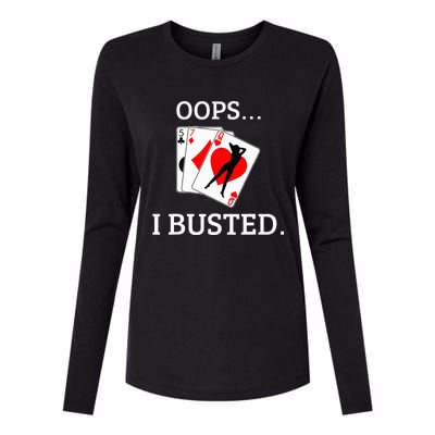 Oops I Busted Blackjack Sexy Queen Of Hearts Womens Cotton Relaxed Long Sleeve T-Shirt