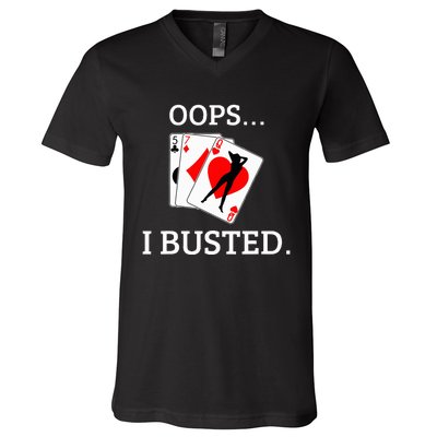 Oops I Busted Blackjack Sexy Queen Of Hearts V-Neck T-Shirt