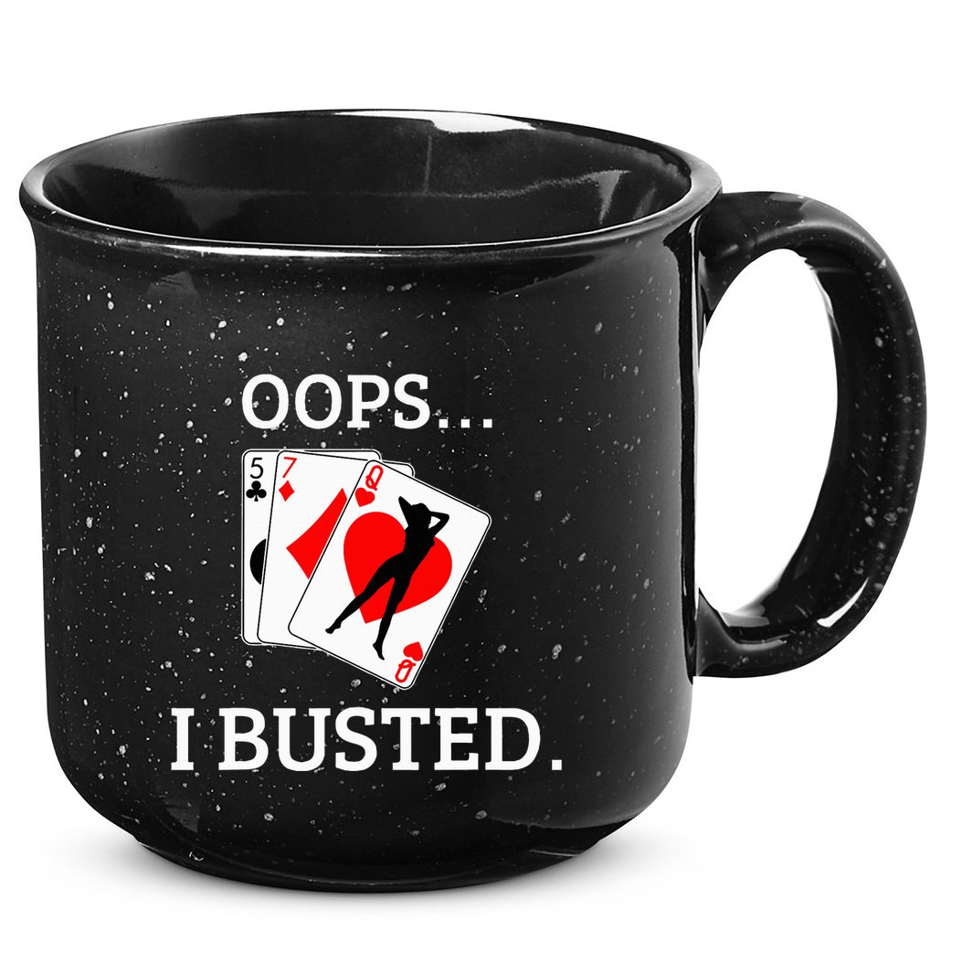 Oops I Busted Blackjack Sexy Queen Of Hearts 15oz Campfire Ceramic Mug