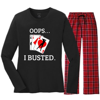 Oops I Busted Blackjack Sexy Queen Of Hearts Women's Long Sleeve Flannel Pajama Set 