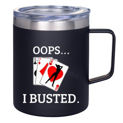 Oops I Busted Blackjack Sexy Queen Of Hearts 12oz Stainless Steel Coffee Mug