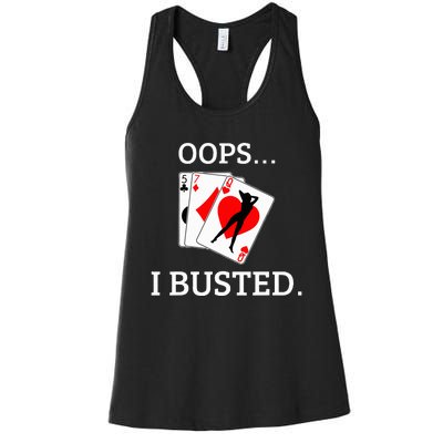 Oops I Busted Blackjack Sexy Queen Of Hearts Women's Racerback Tank