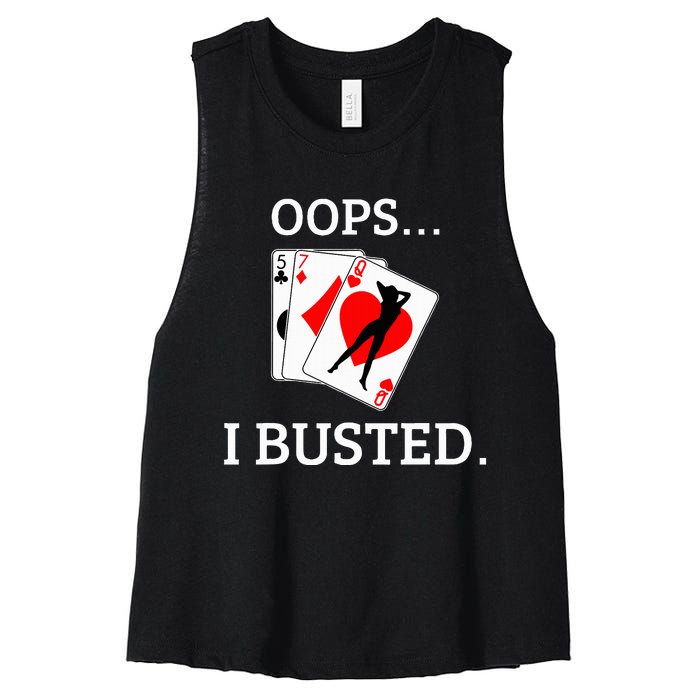 Oops I Busted Blackjack Sexy Queen Of Hearts Women's Racerback Cropped Tank