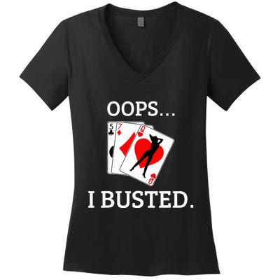 Oops I Busted Blackjack Sexy Queen Of Hearts Women's V-Neck T-Shirt