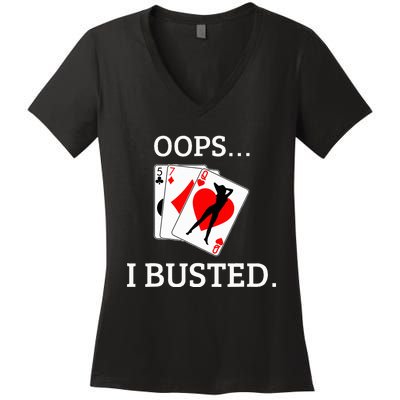 Oops I Busted Blackjack Sexy Queen Of Hearts Women's V-Neck T-Shirt