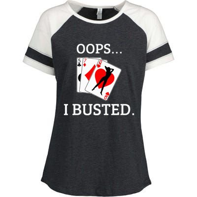 Oops I Busted Blackjack Sexy Queen Of Hearts Enza Ladies Jersey Colorblock Tee