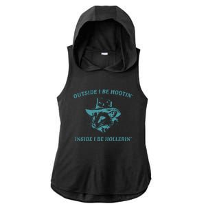 Outside I Be Hootin Raccoon Ladies PosiCharge Tri-Blend Wicking Draft Hoodie Tank