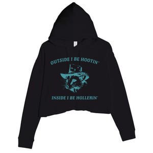 Outside I Be Hootin Raccoon Crop Fleece Hoodie