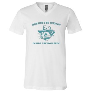 Outside I Be Hootin Raccoon V-Neck T-Shirt