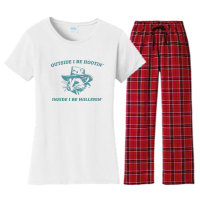 Outside I Be Hootin Raccoon Women's Flannel Pajama Set