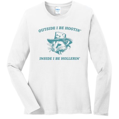 Outside I Be Hootin Raccoon Ladies Long Sleeve Shirt