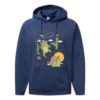 Outside I Be Hootin Inside I Be Hollerins Frog Performance Fleece Hoodie