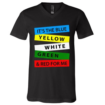 OES It's Blue Yellow White Green Red For Me Mother's Day V-Neck T-Shirt