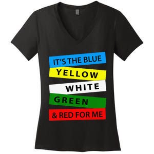 OES It's Blue Yellow White Green Red For Me Mother's Day Women's V-Neck T-Shirt