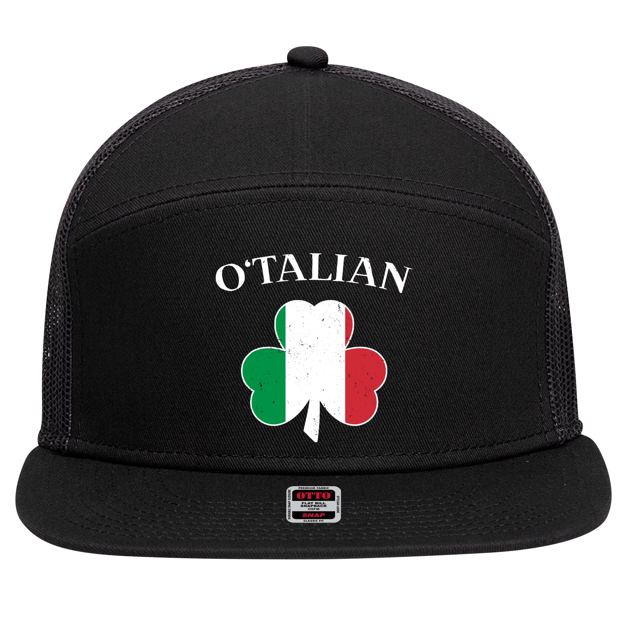 O Italian Clover St Patrick's Day 7 Panel Mesh Trucker Snapback Hat