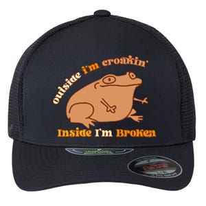 Outside IM Croakin Inside IM Broken Humor Frog Tees Flexfit Unipanel Trucker Cap