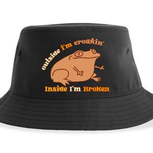 Outside IM Croakin Inside IM Broken Humor Frog Tees Sustainable Bucket Hat