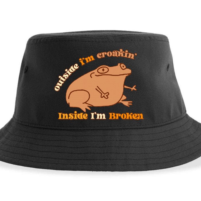 Outside IM Croakin Inside IM Broken Humor Frog Tees Sustainable Bucket Hat