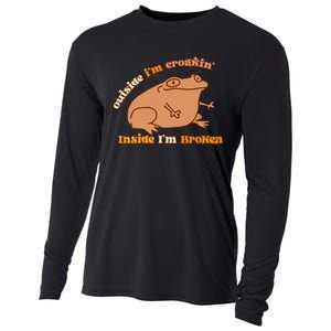 Outside IM Croakin Inside IM Broken Humor Frog Tees Cooling Performance Long Sleeve Crew