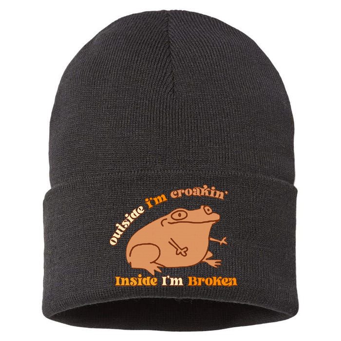 Outside IM Croakin Inside IM Broken Humor Frog Tees Sustainable Knit Beanie