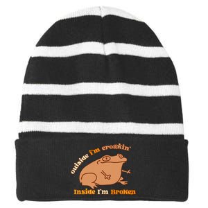 Outside IM Croakin Inside IM Broken Humor Frog Tees Striped Beanie with Solid Band