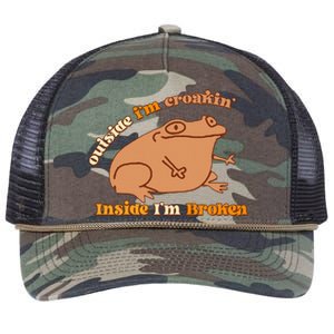 Outside IM Croakin Inside IM Broken Humor Frog Tees Retro Rope Trucker Hat Cap