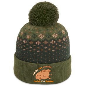 Outside IM Croakin Inside IM Broken Humor Frog Tees The Baniff Cuffed Pom Beanie