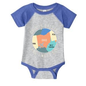 Ohio Is Calling And I Must Go Ohio Map Infant Baby Jersey Bodysuit