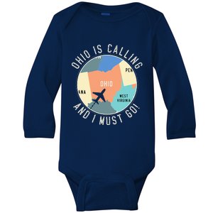 Ohio Is Calling And I Must Go Ohio Map Baby Long Sleeve Bodysuit