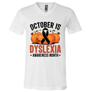 October Is Dyslexia Awareness Month Fall Vibes Dyslexia V-Neck T-Shirt