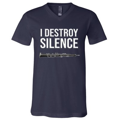 OBOE - I destroy silence, Funny oboist gift, Funny Oboe V-Neck T-Shirt