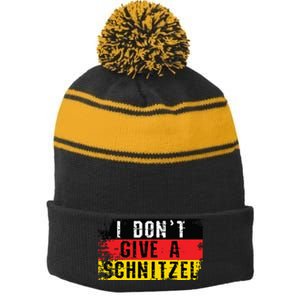 Oktoberfest I Dont Give A Schnitzel Funny German Stripe Pom Pom Beanie