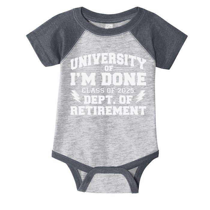 Of Im Done Class Of 2025 Dept Of Retirement Infant Baby Jersey Bodysuit