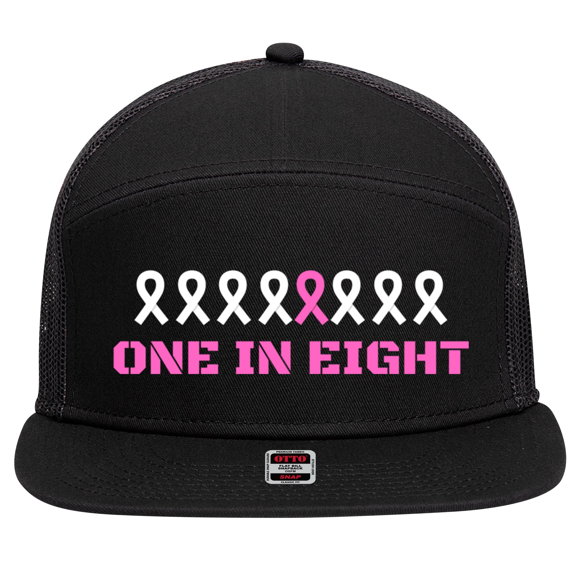 One In Eight Breast Cancer Awareness 7 Panel Mesh Trucker Snapback Hat