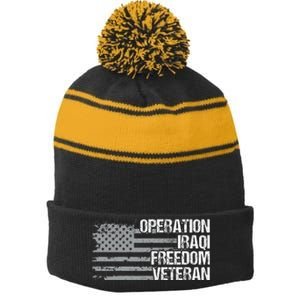 Operation Iraqi Freedom Dad Grandpa Us Flag Oif Veteran Stripe Pom Pom Beanie