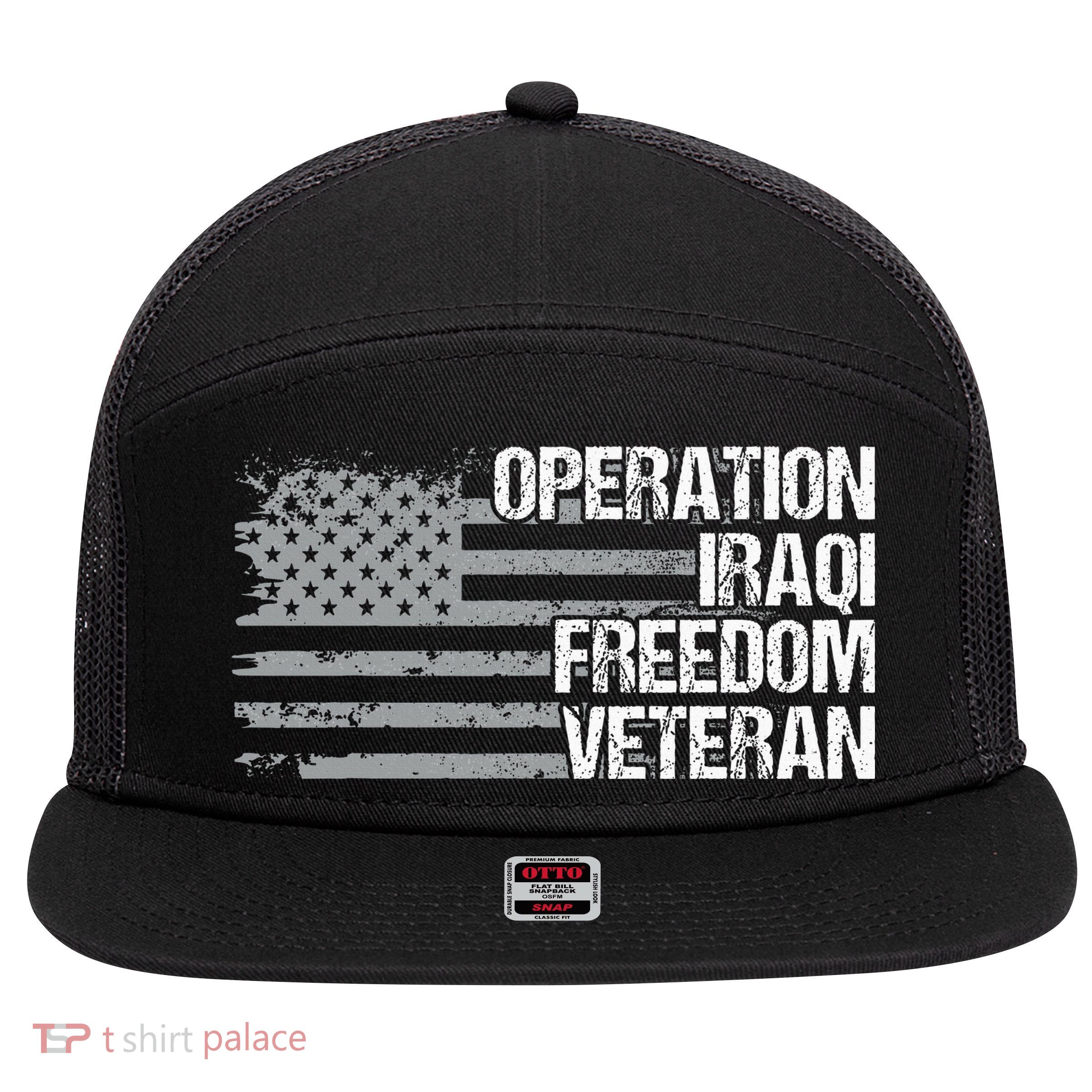 Operation Iraqi Freedom Dad Grandpa Us Flag Oif Veteran 7 Panel Mesh Trucker Snapback Hat