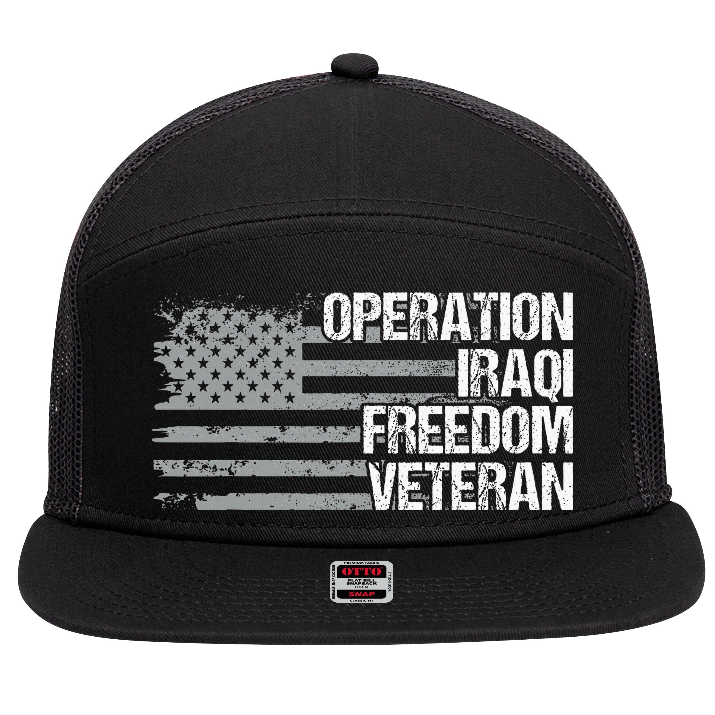 Operation Iraqi Freedom Dad Grandpa Us Flag Oif Veteran 7 Panel Mesh Trucker Snapback Hat