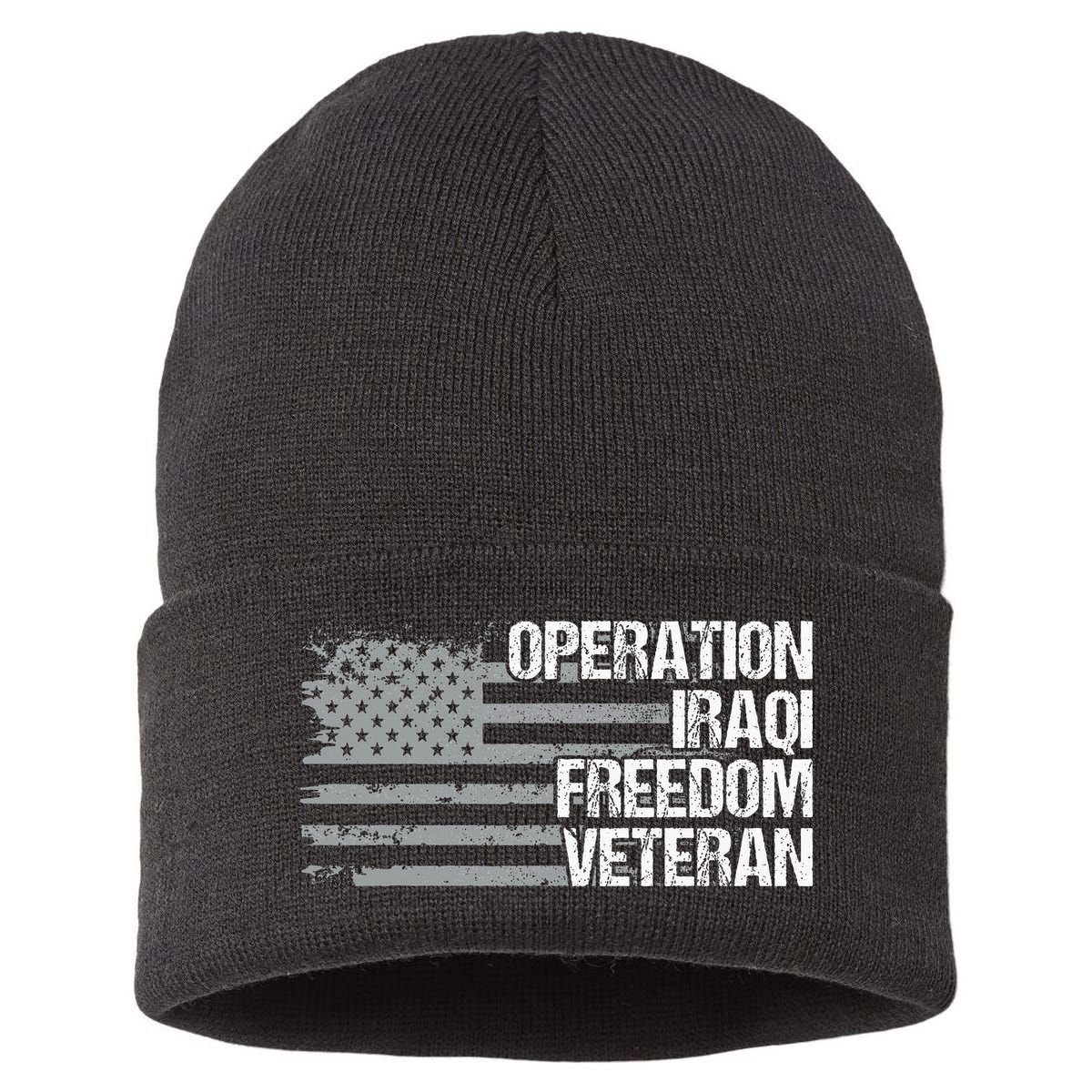 Operation Iraqi Freedom Dad Grandpa Us Flag Oif Veteran Sustainable Knit Beanie