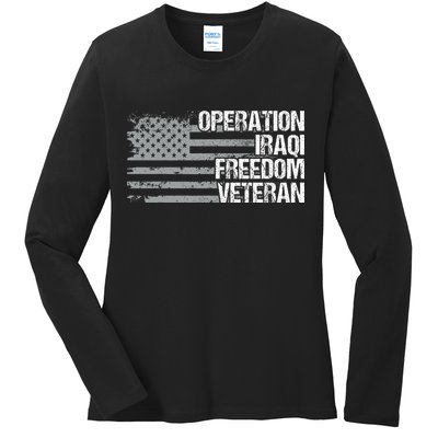 Operation Iraqi Freedom Dad Grandpa Us Flag Oif Veteran Ladies Long Sleeve Shirt