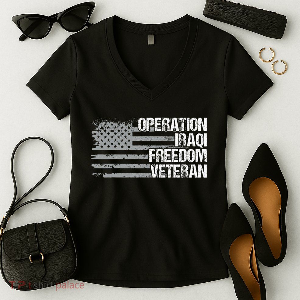 Operation Iraqi Freedom Dad Grandpa Us Flag Oif Veteran Women's V-Neck T-Shirt