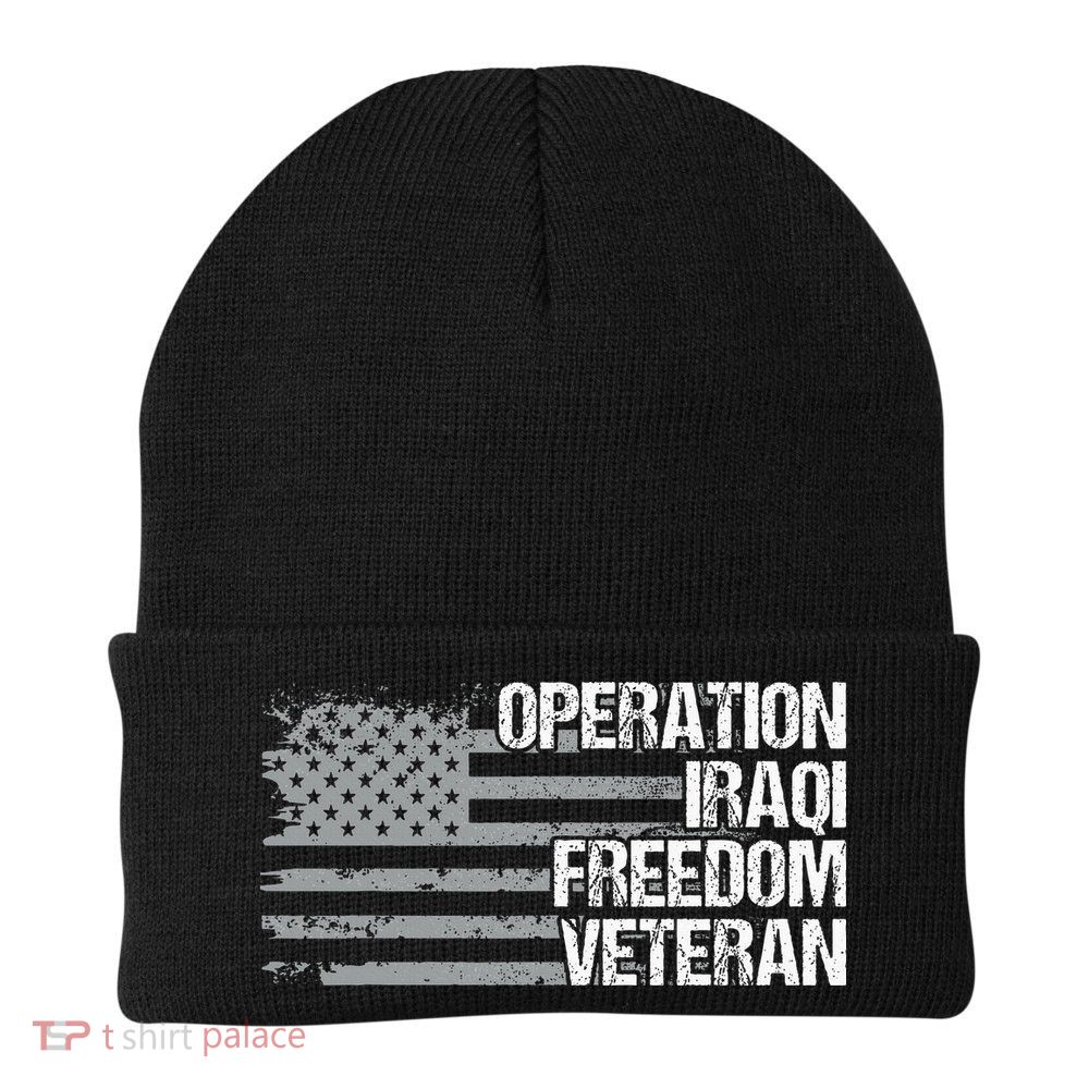 Operation Iraqi Freedom Dad Grandpa Us Flag Knit Cap Winter Beanie