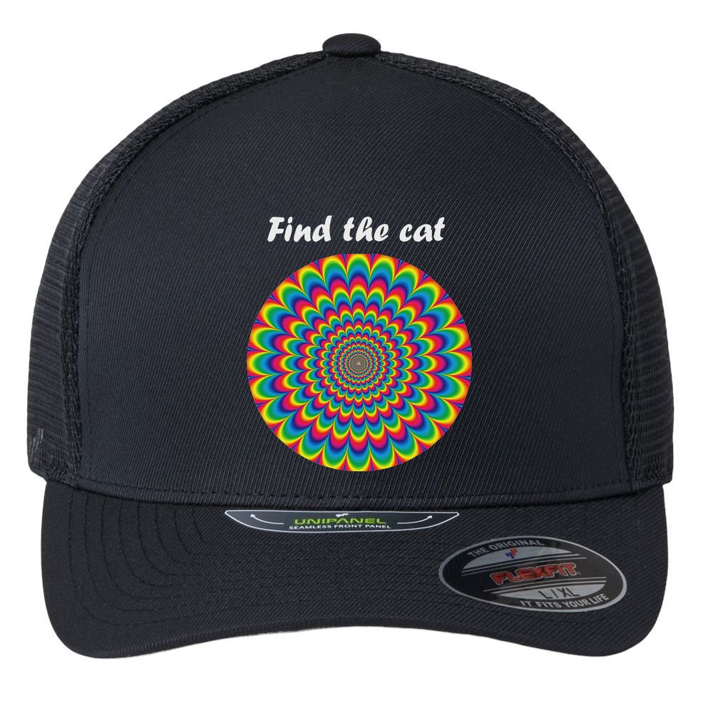 Optical Illusion Find The Cat Flexfit Unipanel Trucker Cap