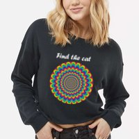Optical Illusion Find The Cat Cropped Pullover Crew