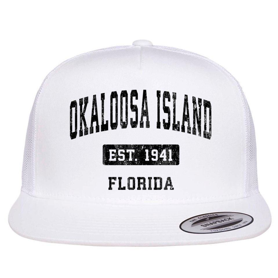 Okaloosa Island Florida Fl Vintage Sports Established Flat Bill Trucker Hat