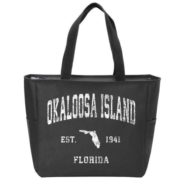 Okaloosa Island Florida FL Vintage Athletic Sports Zip Tote Bag