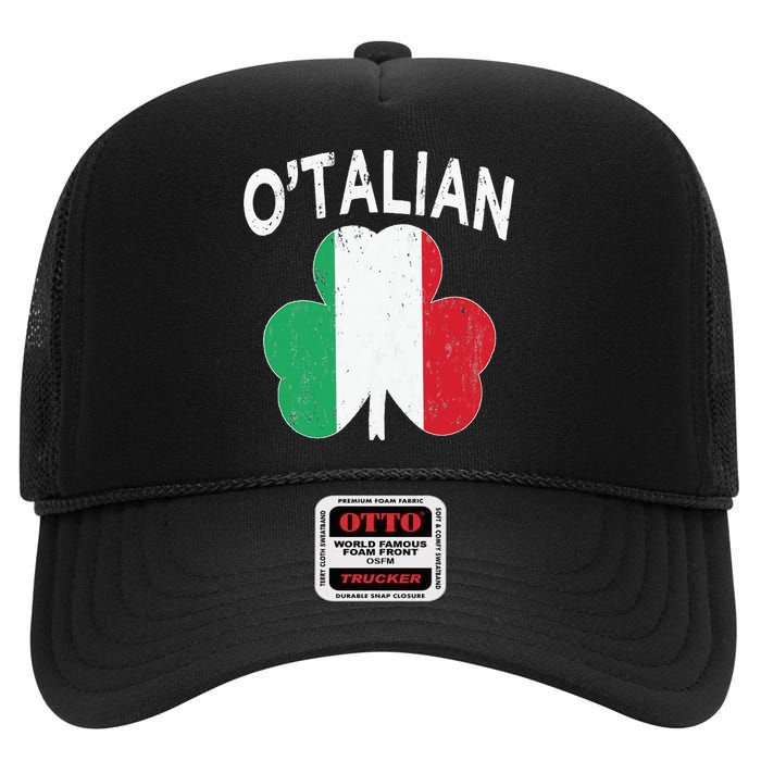 OTalian Italian Funny St PatrickS Day Italia Shamrock Flag High Crown Mesh Back Trucker Hat